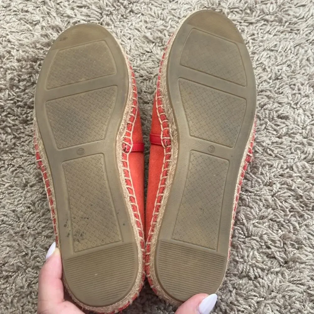 Tory Burch Women Red Canyon Suede Calf Leather Logo Espadrille Flats Size 7.5